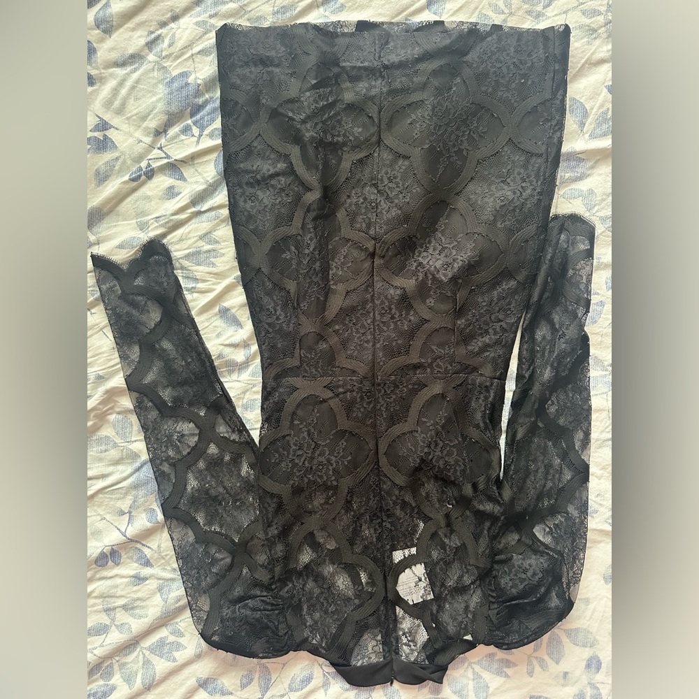 Sandro Black Lace Mini Dress 36 Romantic Gothic Chic Y2K Style Long Sleeve | NWT - Picture 9 of 13